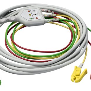 Shielded ECG cable with snap connectors and gold-plated pins for noise-free cardiac signal monitoring